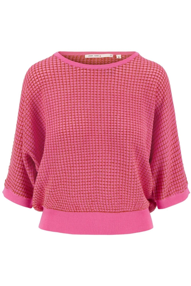 RONDE HALS BREI TRUI MET LUREX 0305 057 7191 FEL ROZE/ORANJE